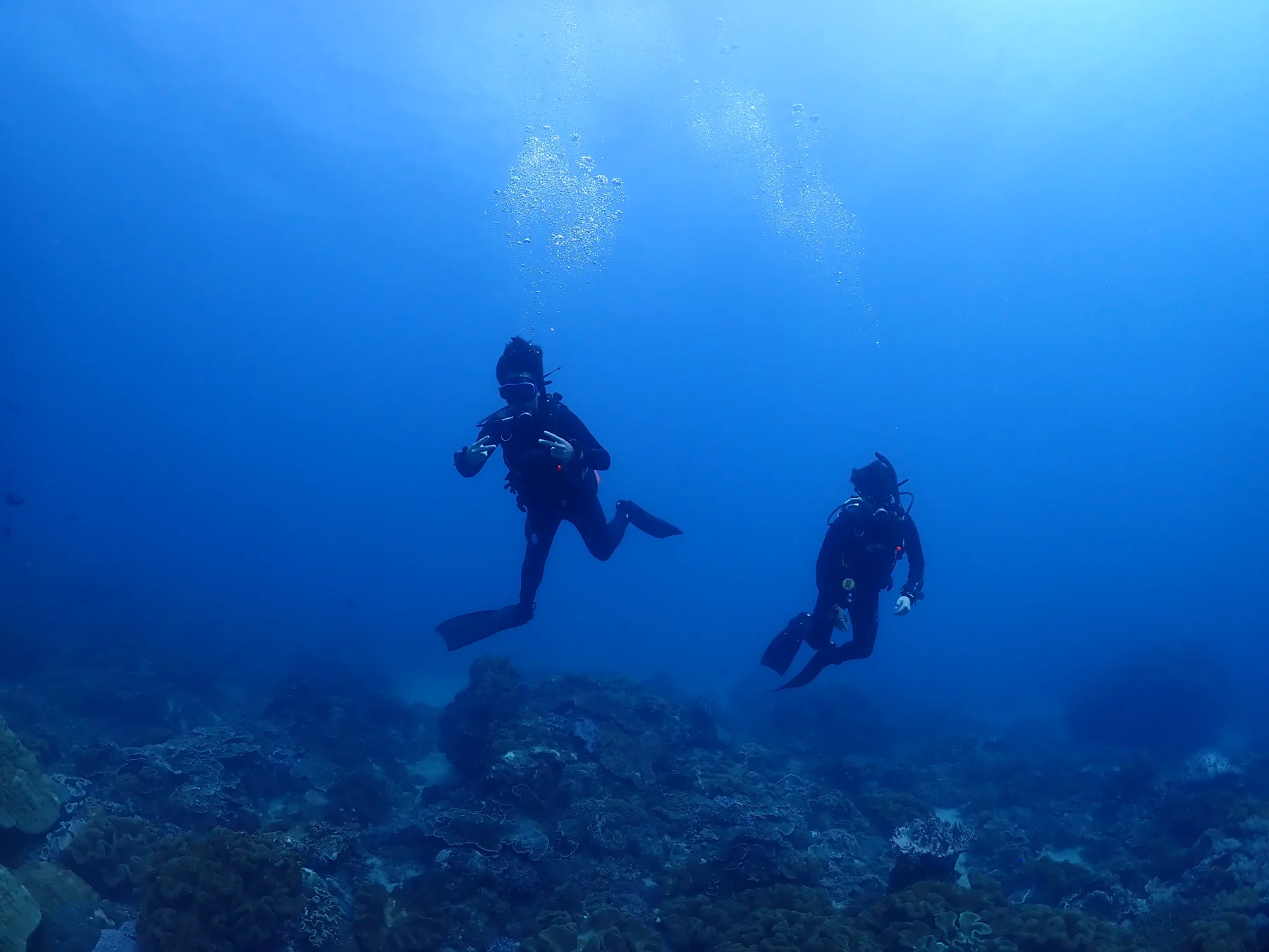 Benjamin and a friend diving at 18 metres